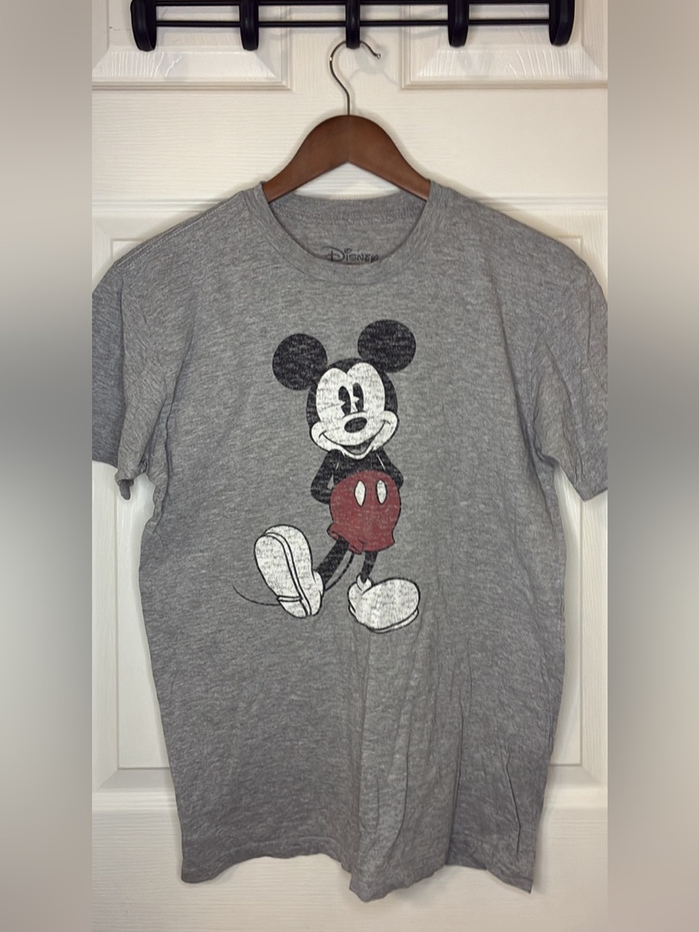 Disney Gray Tee with Vintage Mickey and Red Shorts